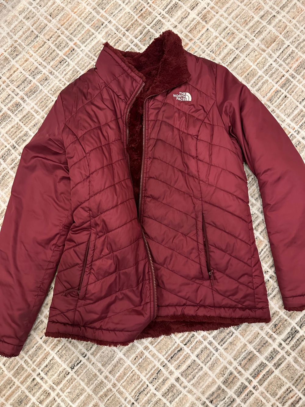 The North Face Burgundy Reversible Fleece Coat Jacket
